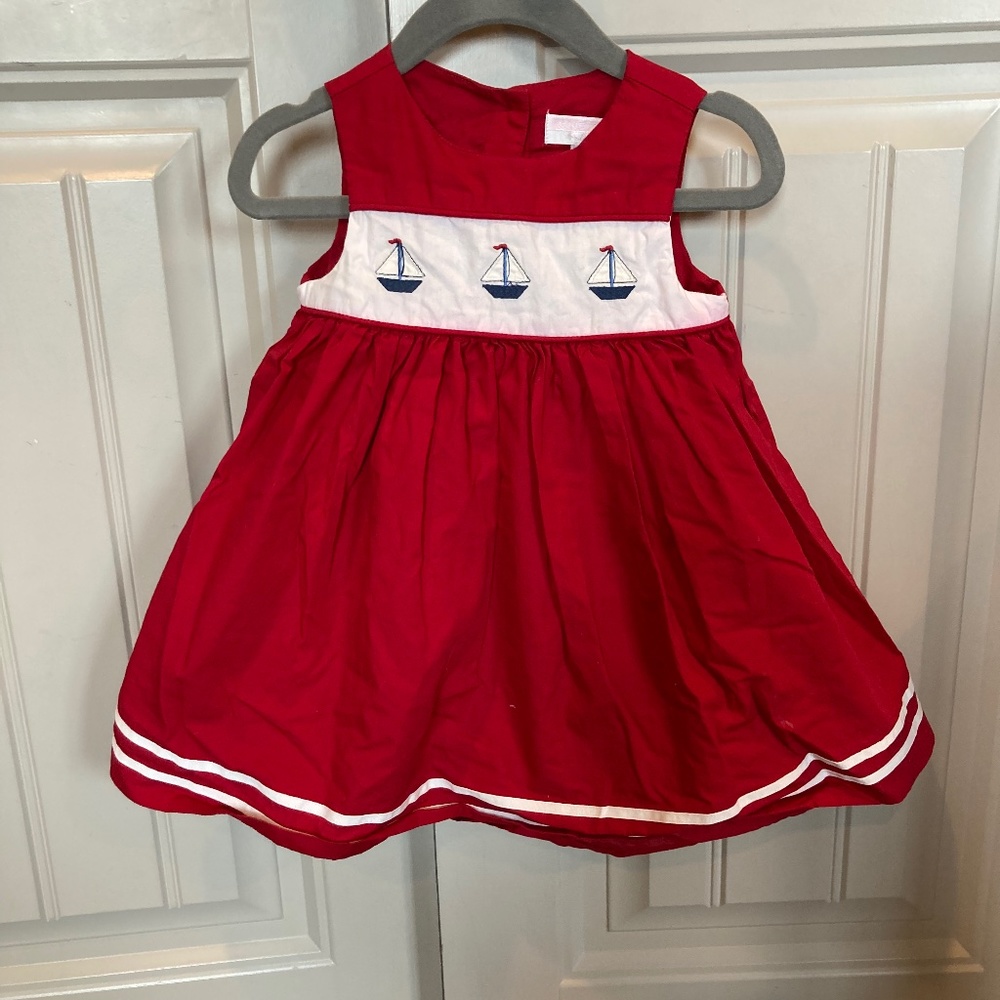 Baby girls Janie and Jack red nautical dress with most detail size 6-12 months